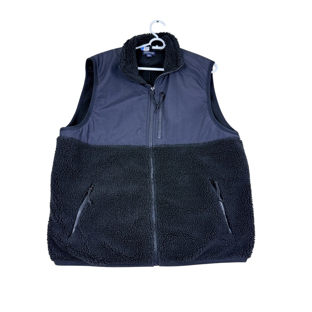 J. Crew Authentic Outerwear Sherpa Fleece Full Zip Vest Mens XL Black